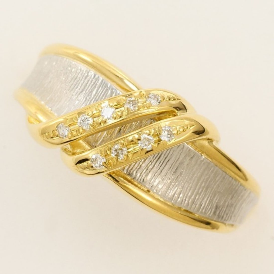 PT900 Platinum 18K Yellow Gold Ring with 0.07ct Diamond, Total Weight Approx. 4.8g, Jewelry (1 of 9)