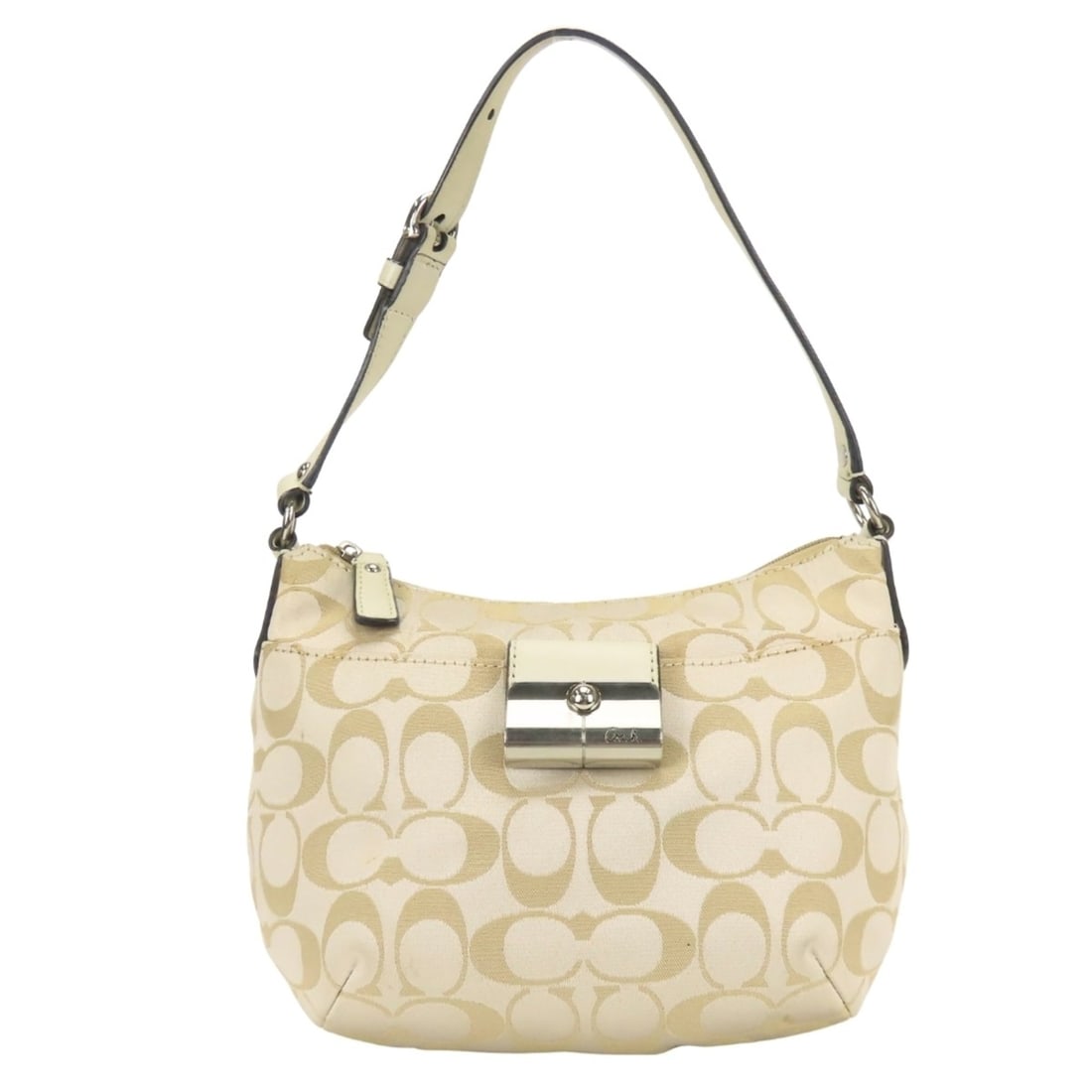 Coach Shoulder Bag Signature 43740 Canvas Leather Gold Greige Women's COACH: --- Catalog ---Category: SizeWeight: 220g / 7.76oz.Size (HxWxD): 15cm x 22cm x 6cm / 5.9'' x 8.66'' x 2.36''Handle Length: 43cm / 16.92''Category: DesignType: Shoulder bagColor: Gold, GrayishStyle: Ca