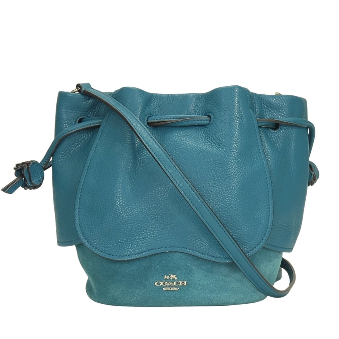 Coach Shoulder Bag F11829 Leather Suede Turquoise Blue Drawstring Mini for Women COACH: --- Catalog ---Category: SizeWeight: 440g / 15.52oz.Size (HxWxD): 20.5cm x 25cm x 13cm / 8.07'' x 9.84'' x 5.11''Strap Length: 116cm / 45.66''Category: DesignType: Shoulder bagColor: TurquoiseStyle: E