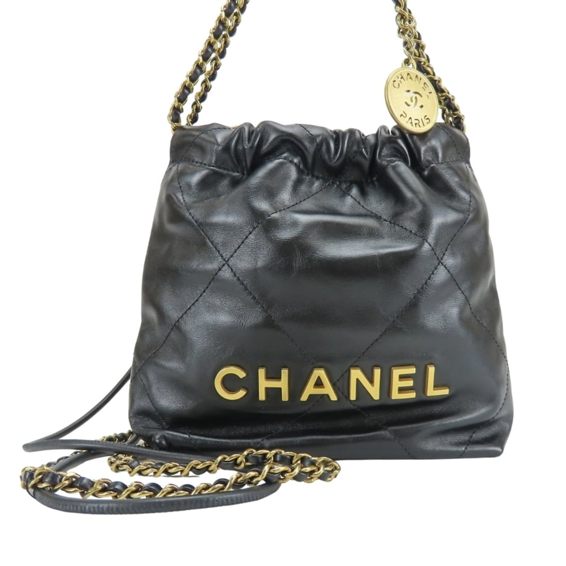 Chanel Shoulder Bag, 22 Mini Handbag AS3980, Shiny Calfskin, Black, Gold Hardware, Women's CHANEL (1 of 20)