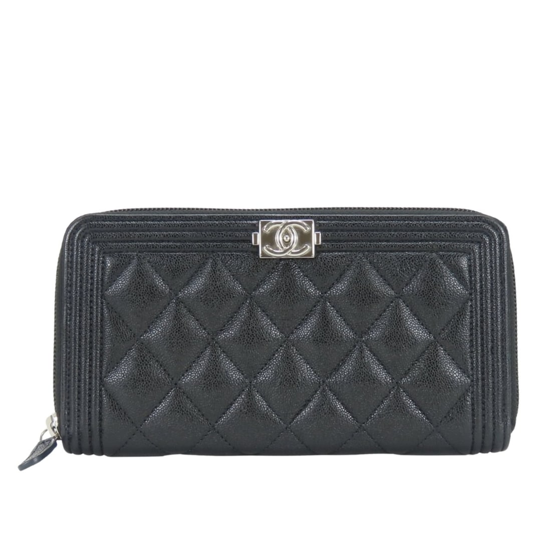 Chanel Boy Long Wallet, Caviar Leather, Black, Silver Hardware, Serial Number 29, Coco Mark,: --- Catalog ---Category: SizeWeight: 205g / 7.23oz.Size (HxWxD): 10cm x 19cm x 2cm / 3.93'' x 7.48'' x 0.78''Category: DesignType: Long wallet (bi-fold)Color: BlackGender: WomenClosure: ZipperMaterial