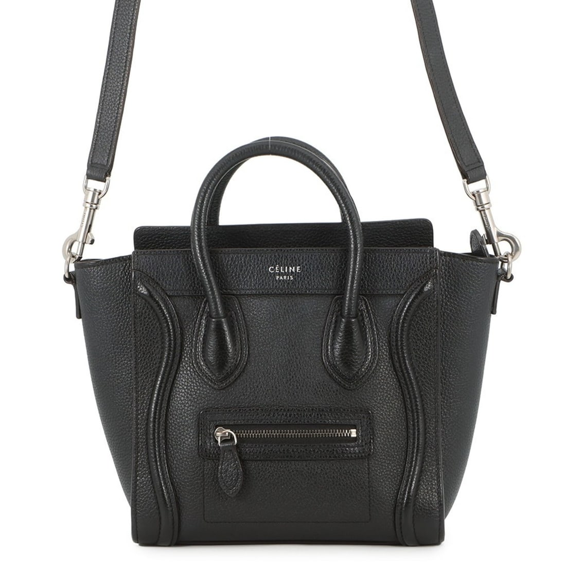 Celine handbag, Luggage Nano Shopper, leather, 168243, CELINE 2-way shoulder bag, black. handbag.: --- Catalog ---Category: SizeWeight: 590g / 1.3lb.Size (HxWxD): 19.5cm x 20cm x 9.5cm / 7.67'' x 7.87'' x 3.74''Strap Length: 122cm / 48.03''Category: DesignType: Handbag, Shoulder bagColor: