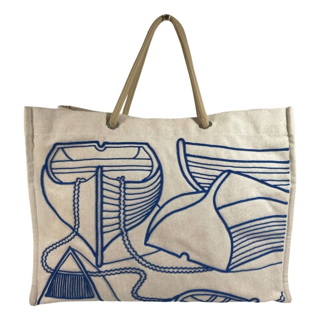 HERMES Thalassa Beach Bag, Handbag, Logo Shoulder Boston Tote Cotton, Men's, Women's, Beige: --- Catalog ---Category: SizeSize (HxWxD): 35.5cm x 49cm x 24cm / 13.97'' x 19.29'' x 9.44''Category: DesignType: Beach bag, Boston bag, Handbag, Shoulder bag, Tote bagColor: Beige, BlueGender: Men,Wo