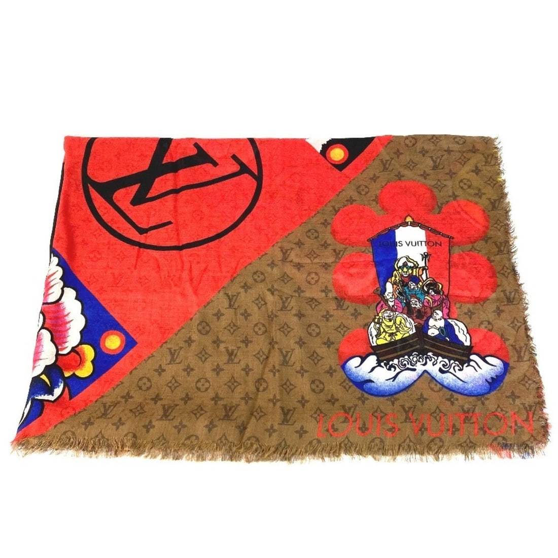 LOUIS VUITTON MP1941 Kansai Yamamoto Monogram Etol Kabuki Sticker Large Stole Shawl Silk Wool: --- Catalog ---Category: SizeSize (LxW): 1.4m x 93cm / 55.11'' x 36.61''Category: DesignType: ShawlColor: Beige, Multi-colorGender: Men,WomenMaterial: Silk , Wool , Cashmere Category: GeneralMPN: MP19