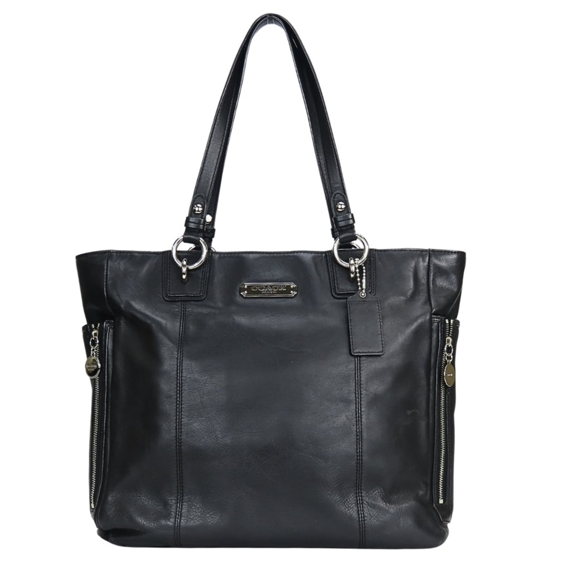 Coach Tote Bag F19456 Leather Black Silver Hardware Women's COACH (1 of 20)