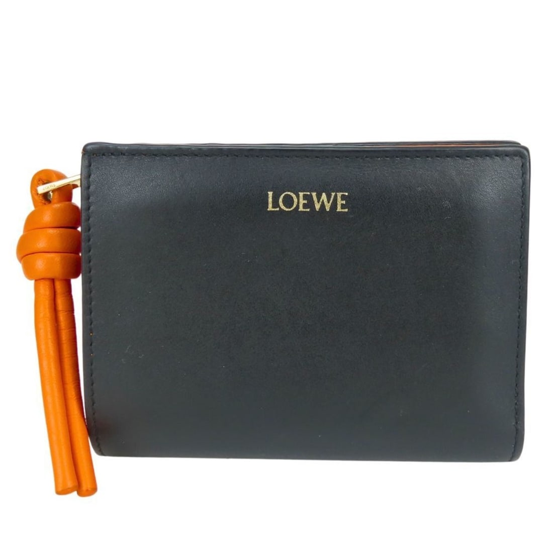 Loewe Knot Compact Bi-fold Wallet, Shiny, Two-tone Leather, Black and Orange, Wallet for Women (1 of 20)