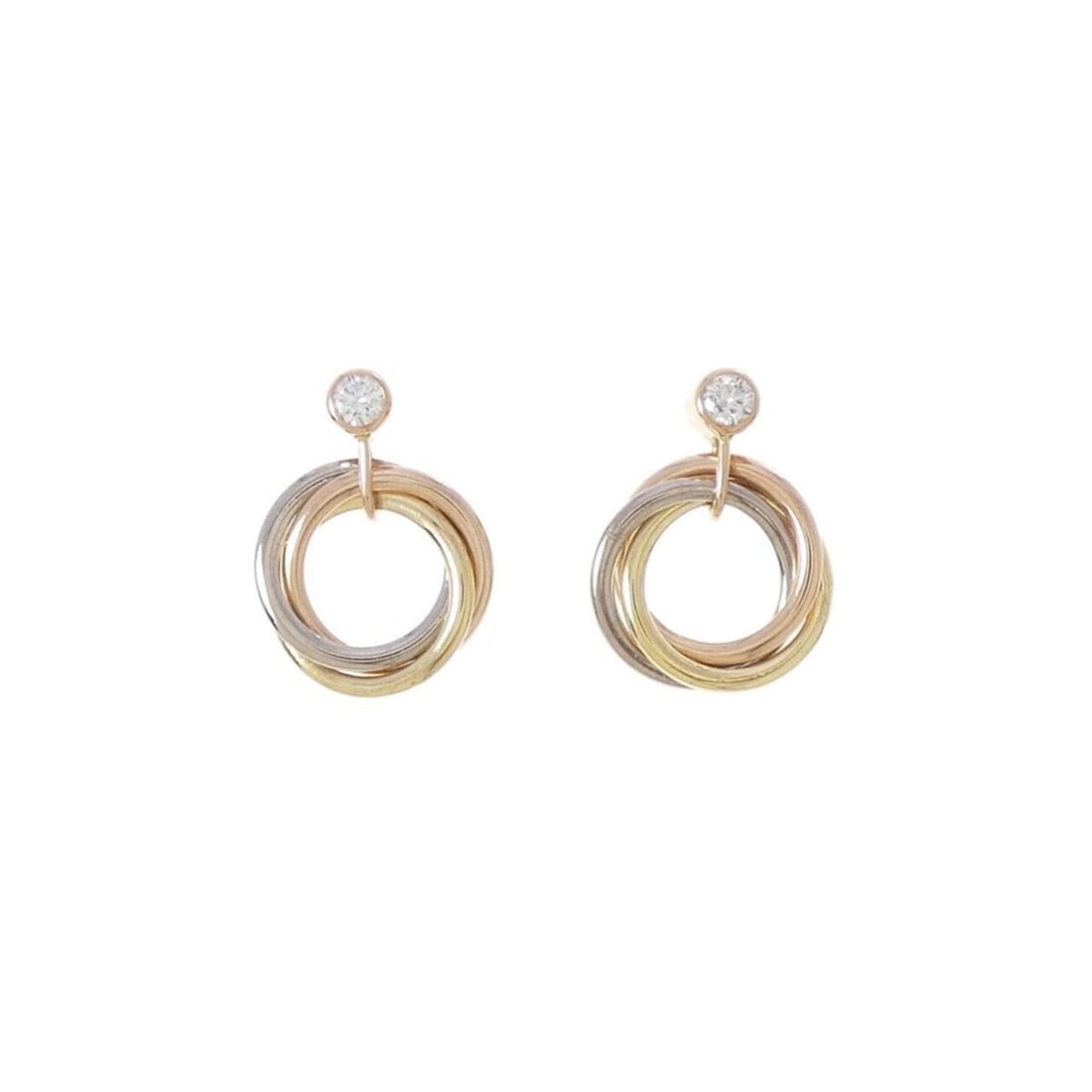 Cartier Trinity Earrings: --- Catalog ---Category: SizeStone Size (HxW): 14.60mm x 10.70mm / 0.57'' x 0.42''Category: DesignColor: Pink, White, YellowGender: WomenMaterial: Pink gold (18K), White gold (18K), Yellow gold