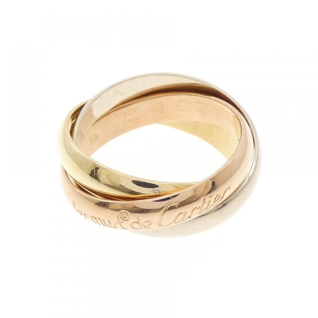 Cartier Trinity Ring: --- Catalog ---Category: SizeUS Size: 5Brand Size: 49Category: DesignType: Band ringGender: WomenMaterial: Pink gold (18K), White gold (18K), Yellow gold (18K)Category: GeneralBrand: Cartier--- Item L