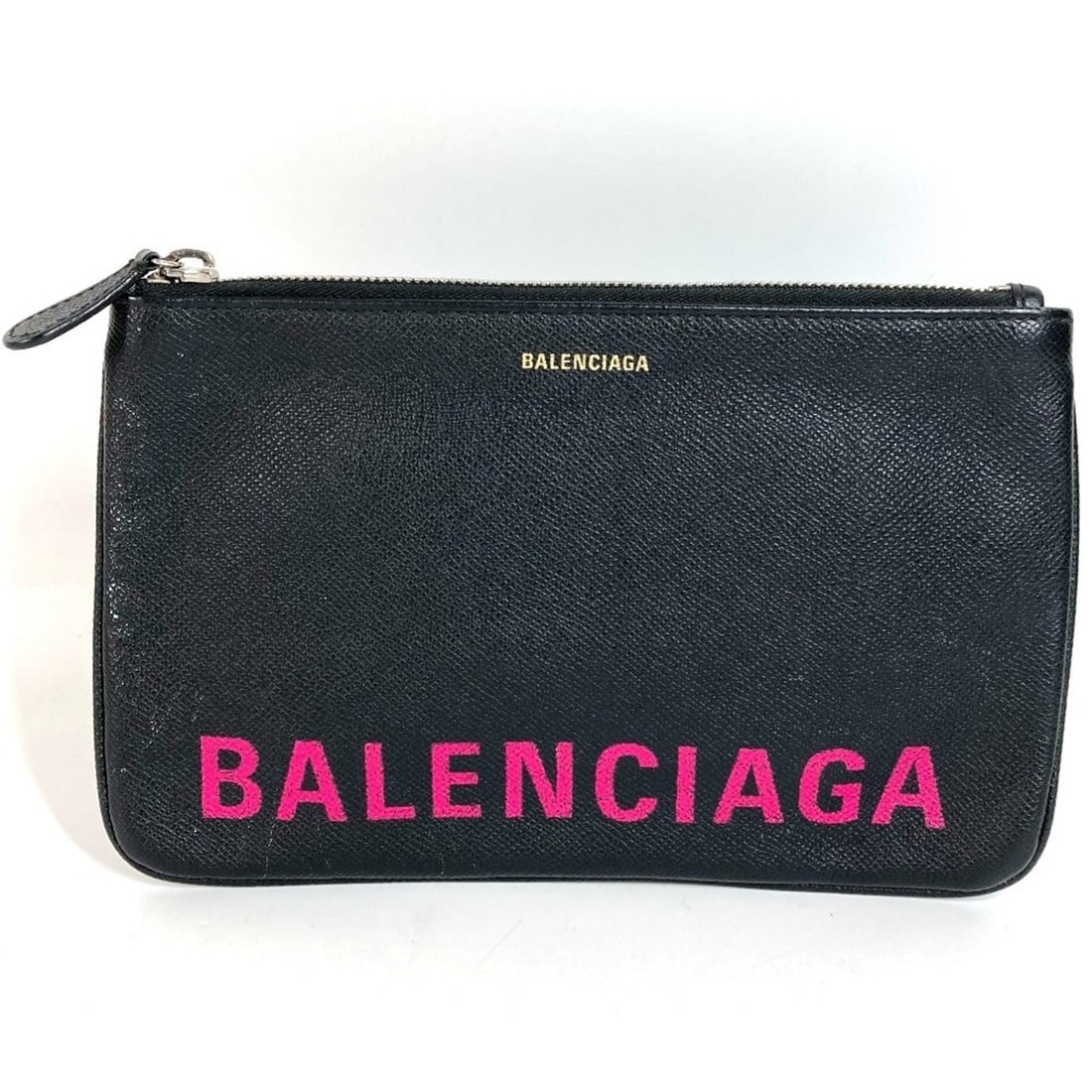 BALENCIAGA 545773 Logo Bicolor Bag, Second Handbag, Pouch, Clutch Leather, Men's, Women's, Black (1 of 17)