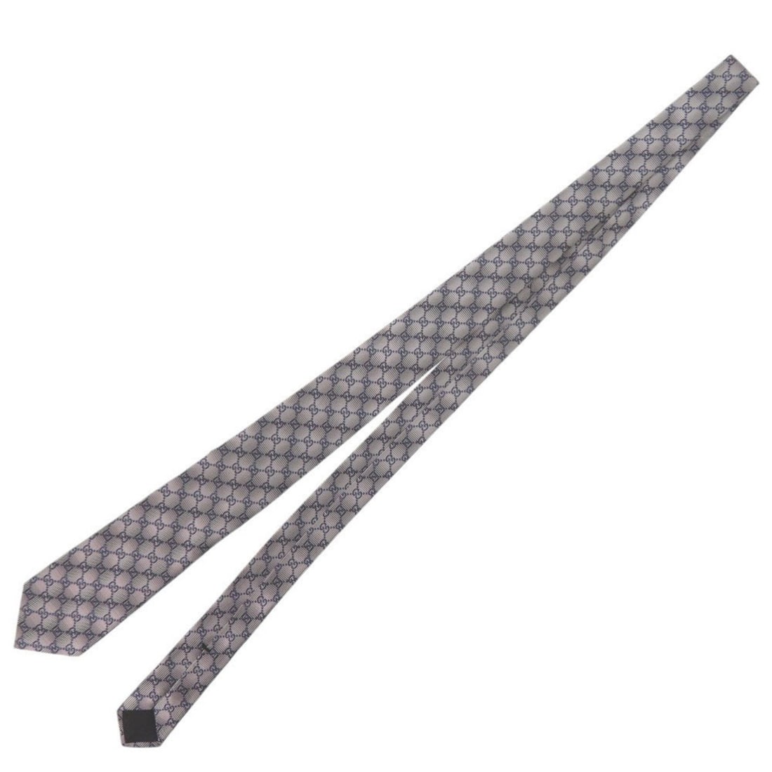 Unused Gucci Double G pattern Guccissima 408869 4E002 Silk Cupro Silver Navy Tie 0643GUCCI Men's (1 of 17)