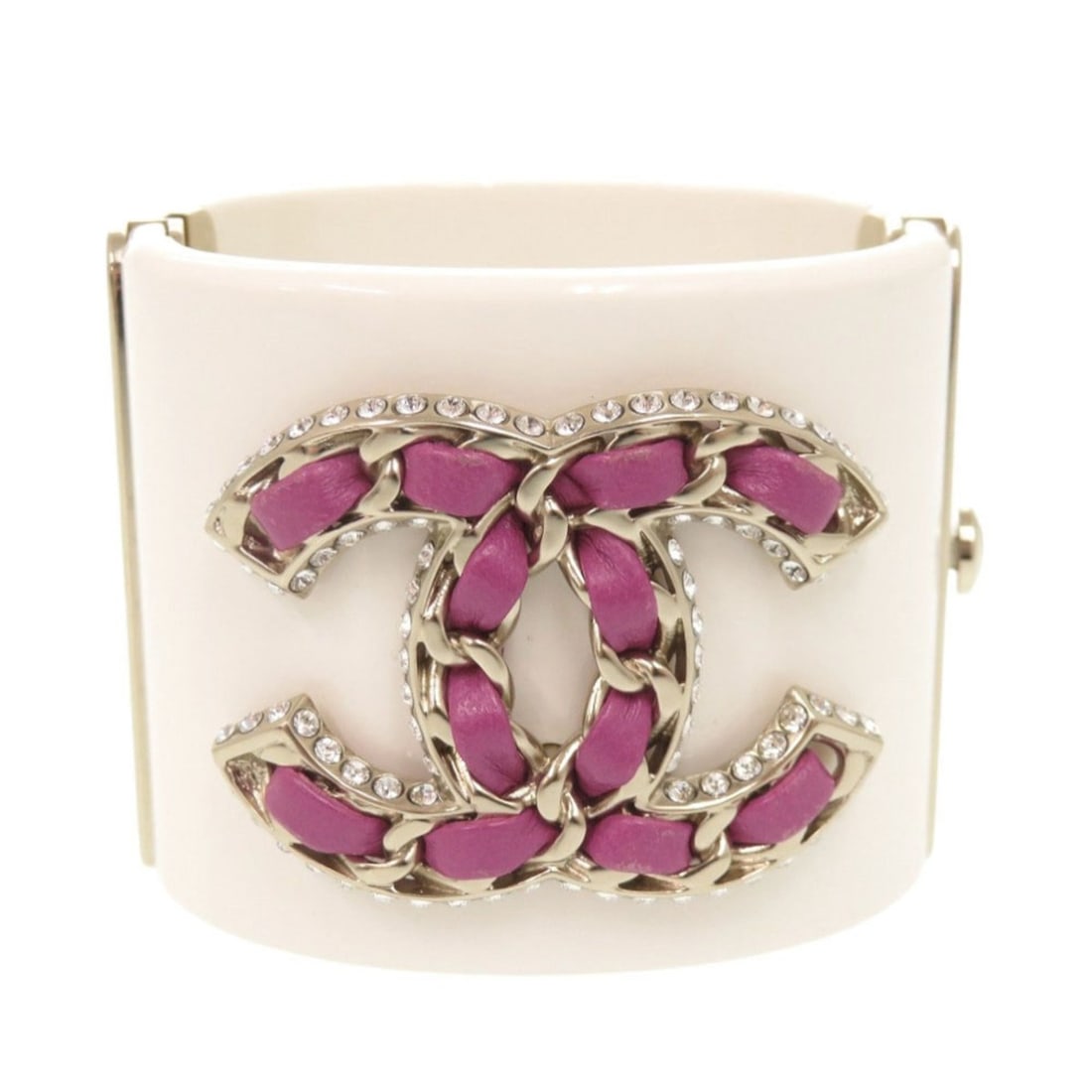 Excellent condition Chanel Coco Mark plastic metal rhinestone white bangle bracelet 1529CHANEL (1 of 10)