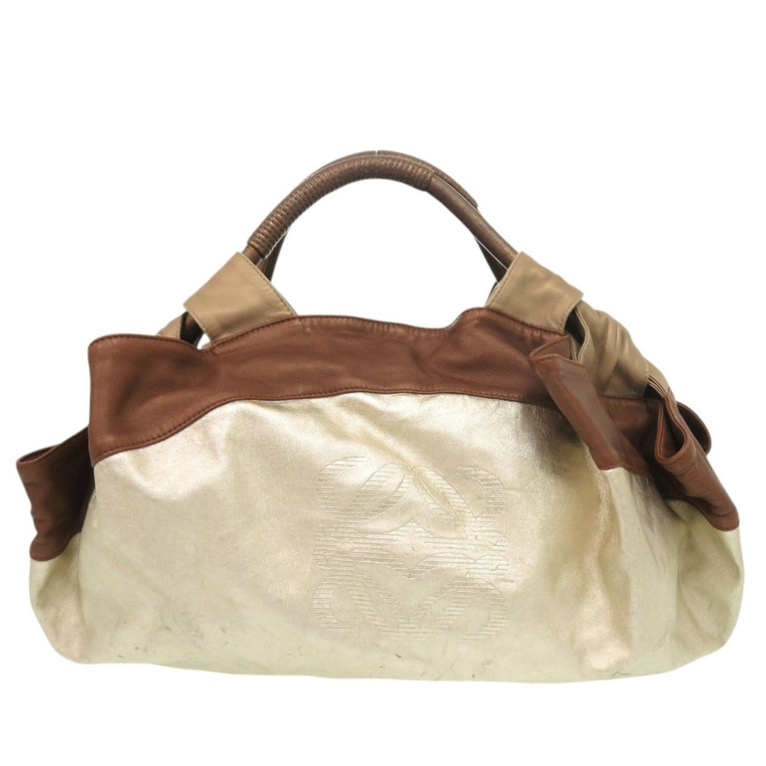 Loewe Nappa Aire Leather Gold Brown Handbag 0506 LOEWE: --- Catalog ---Category: SizeSize (HxWxD): 33cm x 56cm x 26cm / 12.99'' x 22.04'' x 10.23''Category: DesignType: HandbagColor: Brown, GoldGender: WomenMaterial: Leather Category: GeneralBrand: