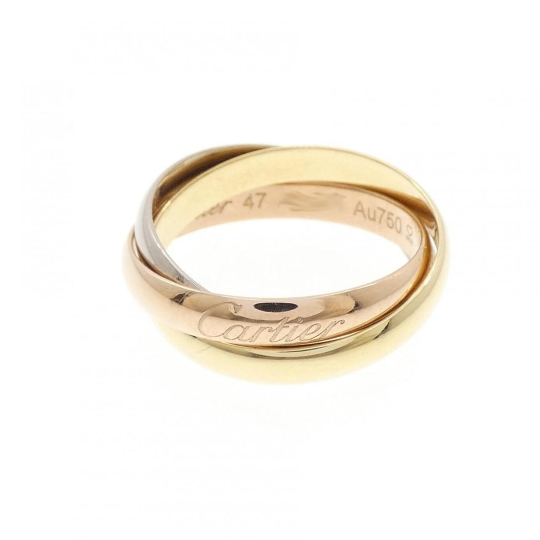 Cartier Trinity Ring: --- Catalog ---Category: SizeJP Size: 7US Size: 4Category: DesignType: Band ringGender: WomenMaterial: Pink gold (18K), White gold (18K), Yellow gold (18K)Category: GeneralLine: TrinityBrand:
