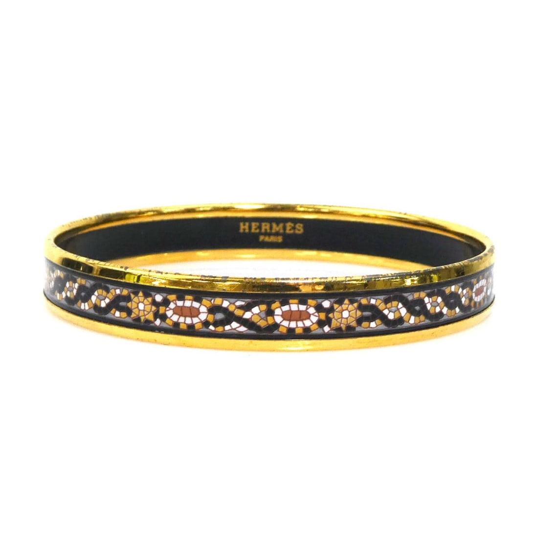 Hermes HERMES Bangle Bracelet Email Metal Enamel Gold Black Gray White Women's e61895a: --- Catalog ---Category: SizeLength: 19.2cm / 7.55''Category: DesignType: BangleColor: Black, Gold, Gray, WhiteGender: WomenMaterial: Enamel, MetalCategory: GeneralBrand: HermesCountry of Origin: Aust