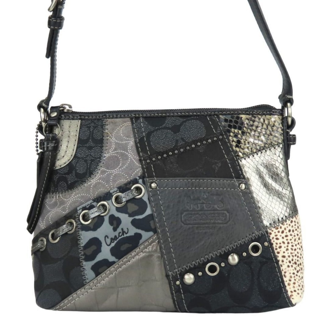 Coach Handbag Patchwork Signature 42005 Canvas Calf Hair Grey Black Leopard Embossed Leather Mini: --- Catalog ---Category: SizeWeight: 240g / 8.46oz.Size (HxWxD): 36cm x 23.5cm x 8cm / 14.17'' x 9.25'' x 3.14''Handle Length: 44cm / 17.32''Category: DesignType: HandbagColor: Black, GrayGender: Wome