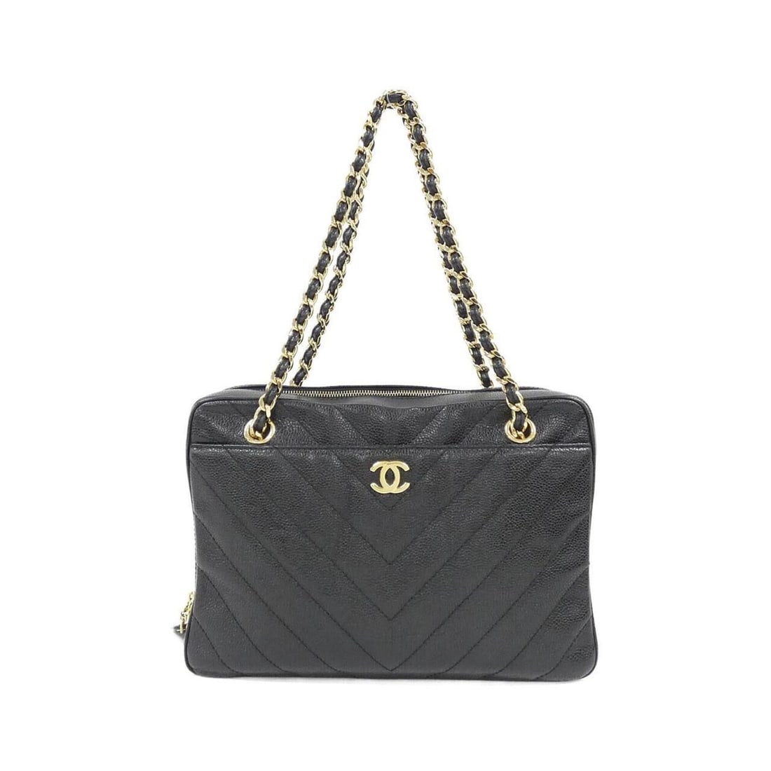 Chanel shoulder bag: --- Catalog ---Category: SizeSize (HxWxD): 19cm x 28cm x 8.5cm / 7.48'' x 11.02'' x 3.34''Category: DesignType: Pouch, Shoulder bagColor: BlackGender: WomenMaterial: Grained Calfskin Category: