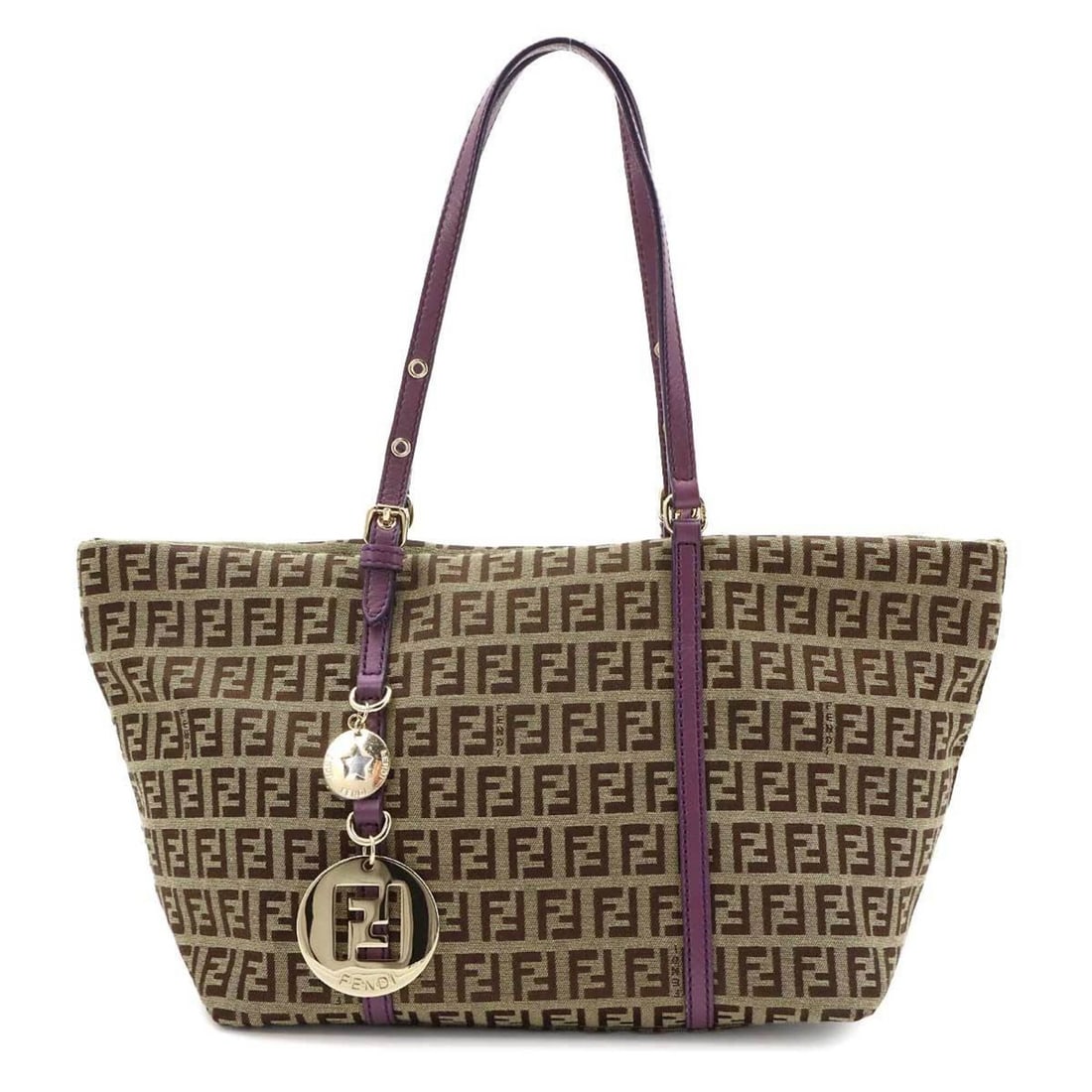 Fendi Zucchino Tote Handbag, Canvas and Leather, Beige Purple, 8BH214, Gold Hardware.: --- Catalog ---Category: SizeSize (HxWxD): 17cm x 34cm x 12cm / 6.69'' x 13.38'' x 4.72''Category: DesignType: Handbag, Tote bagColor: Beige, PurpleGender: WomenMaterial: Canvas , Leather Category: Ge