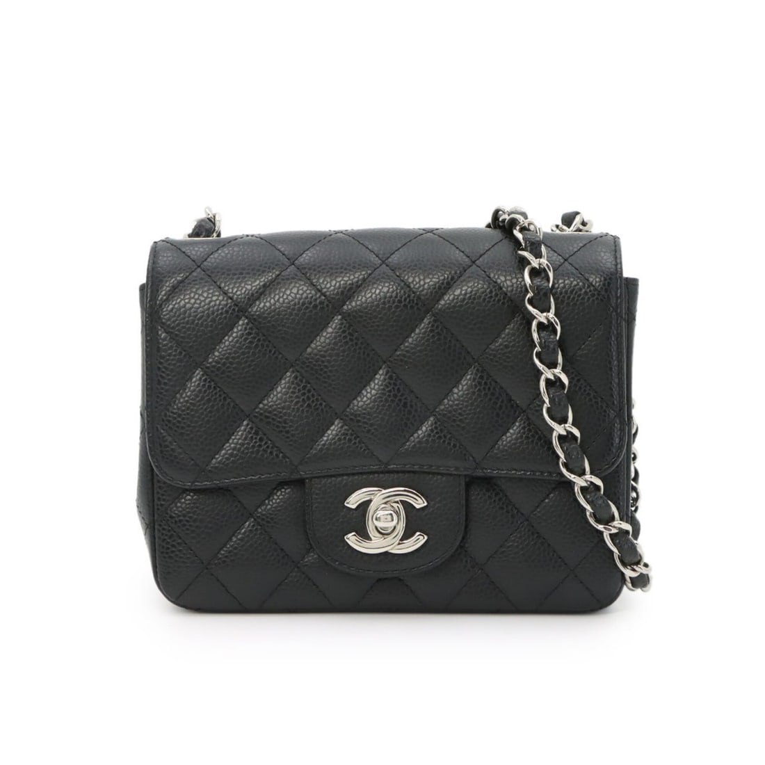 Chanel Mini Matelasse Chain Shoulder Handbag, Caviar Leather, Black, A01115, Silver Hardware.: --- Catalog ---Category: SizeSize (HxWxD): 12.5cm x 16.5cm x 7cm / 4.92'' x 6.49'' x 2.75''Category: DesignType: Handbag, Shoulder bagColor: BlackGender: WomenMaterial: Grained Calfskin Category: Gene