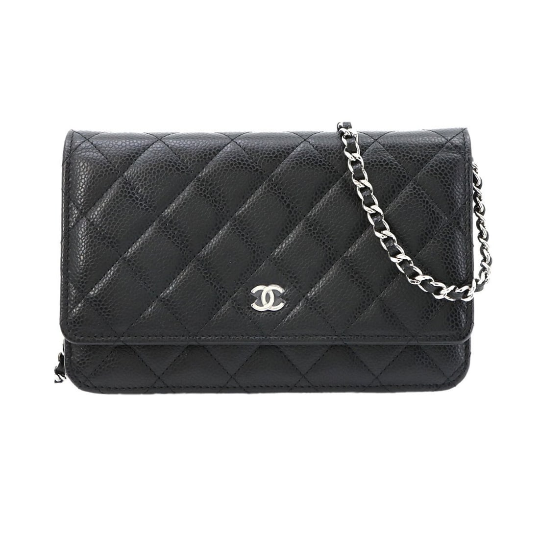 Chanel Matelassé Classic Chain Wallet, Long Caviar Leather, Black, AP0250, Silver Hardware.: --- Catalog ---Category: SizeSize (HxWxD): 13cm x 19cm x 4cm / 5.11'' x 7.48'' x 1.57''Category: DesignType: Chain/Shoulder walletColor: BlackGender: WomenMaterial: Grained Calfskin Category: GeneralM