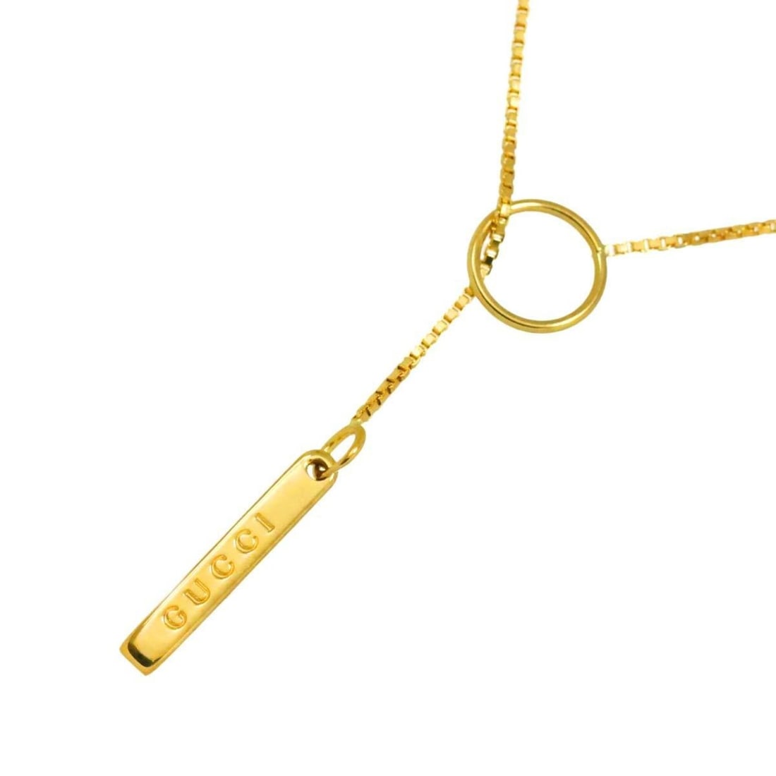 Gucci Lariat Necklace, 54cm, 18K Yellow Gold (750): --- Catalog ---Category: SizePendant Size: 19.7mm x 3mm / 0.77'' x 0.11''Neck Circumference: 54 cm / 21.25''Category: DesignGender: WomenMaterial: Yellow gold (18K)Necklace Type: NecklaceCategory: Gen