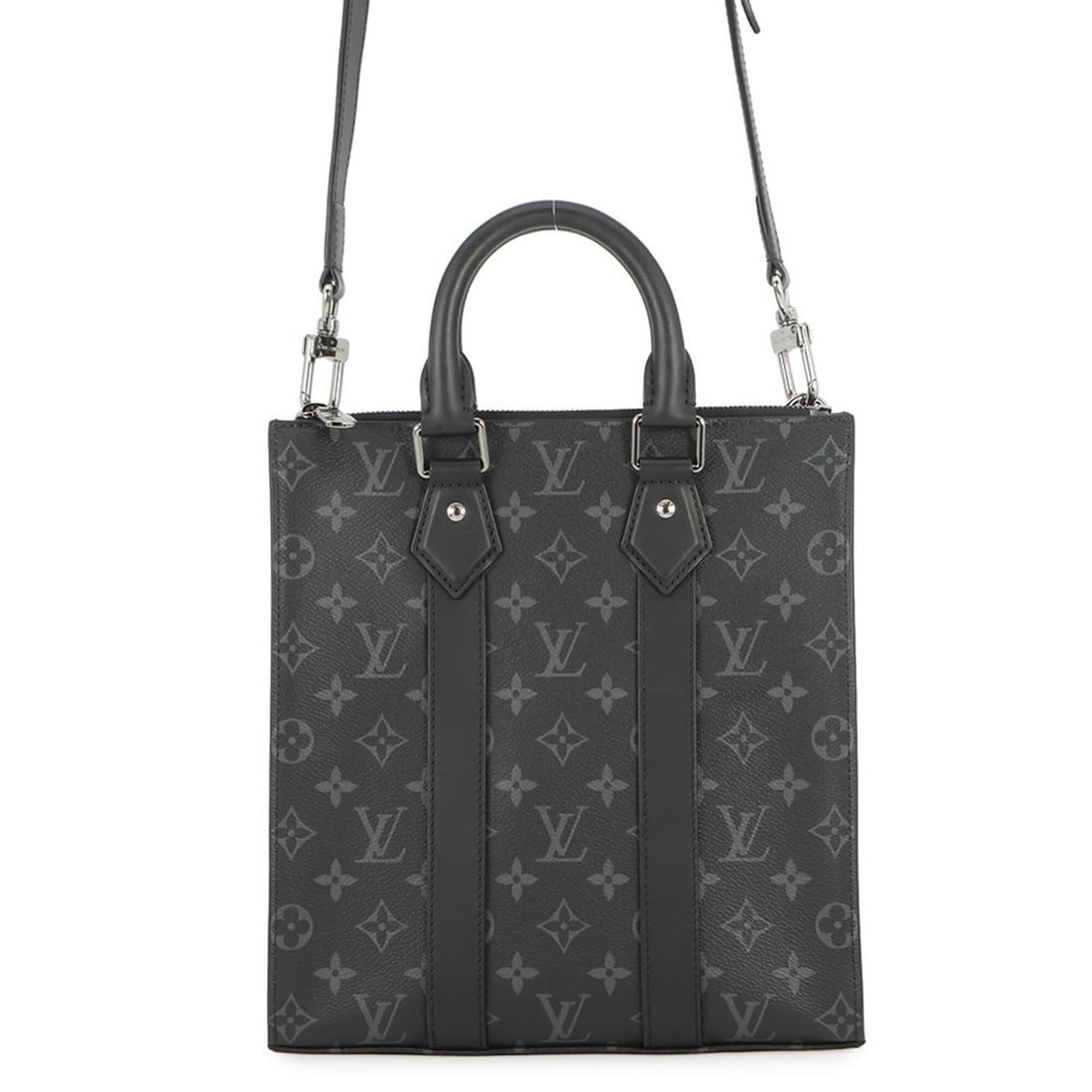 Louis Vuitton Monogram Eclipse Sac Plat Cross Handbag M46098. This handbag is a 2-way shoulder bag: --- Catalog ---Category: SizeWeight: 810g / 1.78lb.Size (HxWxD): 27.5cm x 26cm x 6.5cm / 10.82'' x 10.23'' x 2.55''Strap Length: 87.5cm - 111.5cm / 34.44'' - 43.89''Category: DesignType: Handbag, Shou