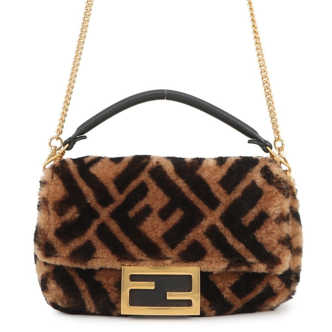 Fendi Zucca Pattern Baguette Mini Handbag, Shearling Leather 8BS017, FENDI 2-way Shoulder Bag,: --- Catalog ---Category: SizeSize (HxWxD): 13.5cm x 22cm x 5cm / 5.31'' x 8.66'' x 1.96''Category: DesignType: Handbag, Shoulder bagColor: Black, BrownGender: WomenMaterial: Zucca Category: GeneralMPN