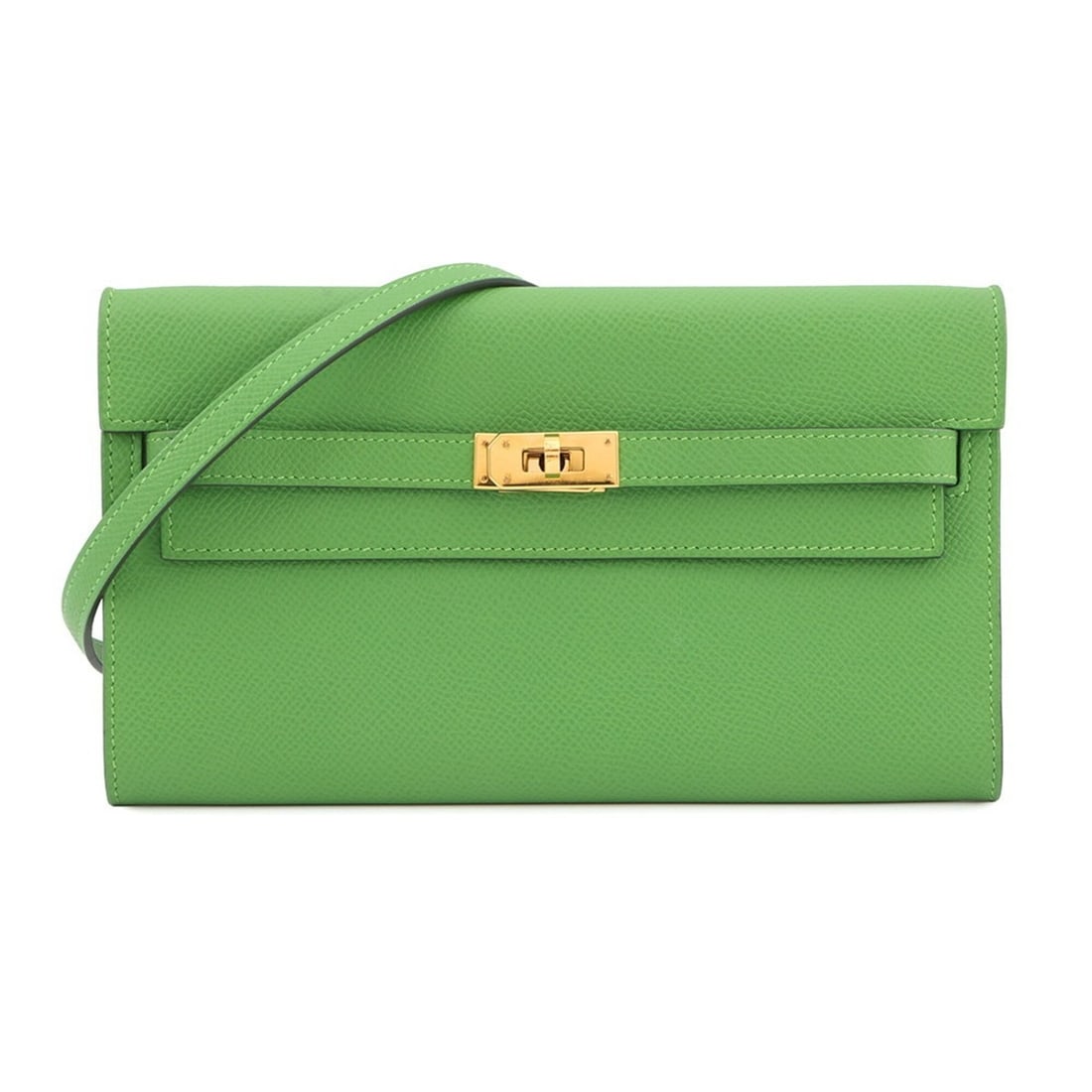 Hermes Kelly Wallet Long To Go Vert Yucca Material W Stamp HERMES WALLET: --- Catalog ---Category: SizeSize (HxWxD): 11.5cm x 20.5cm / 4.52'' x 8.07''Strap / Chain Length: 1.11m / 43.7''Category: DesignType: Chain/Shoulder walletGender: WomenMaterial: Epsom leather Category