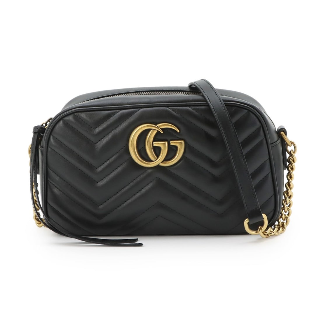 Gucci GG Marmont Chain Shoulder Handbag, Leather, Black, 447632 Bag: --- Catalog ---Category: SizeSize (HxWxD): 14cm x 24cm x 7cm / 5.51'' x 9.44'' x 2.75''Category: DesignType: Handbag, Shoulder bagColor: BlackGender: WomenMaterial: Leather Hardware Color: GoldCategor