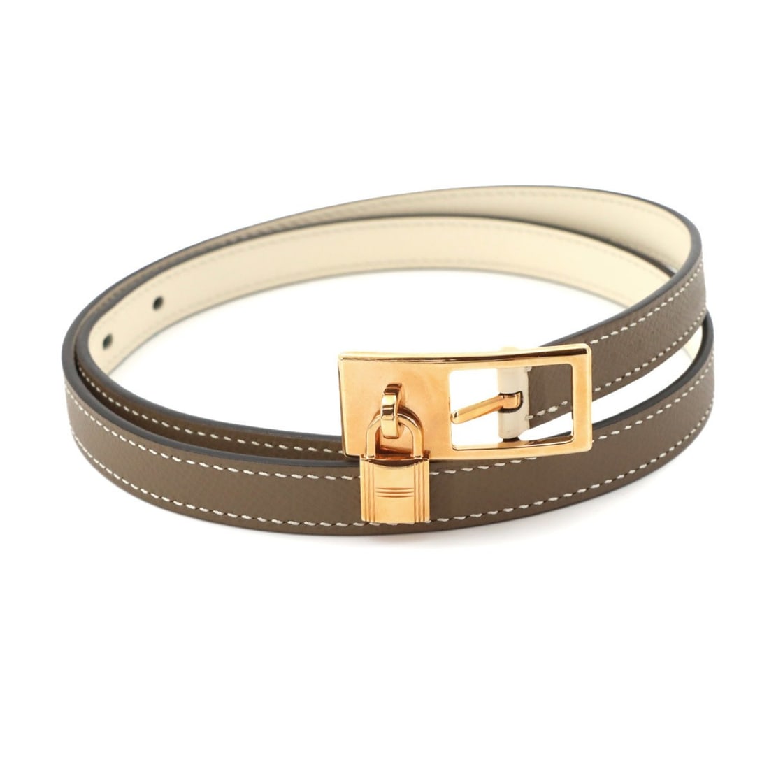 Hermes Lucky 15 Belt, Reversible, Epsom Leather, Etoupe Nata Z Stamp, Gold Hardware (1 of 10)