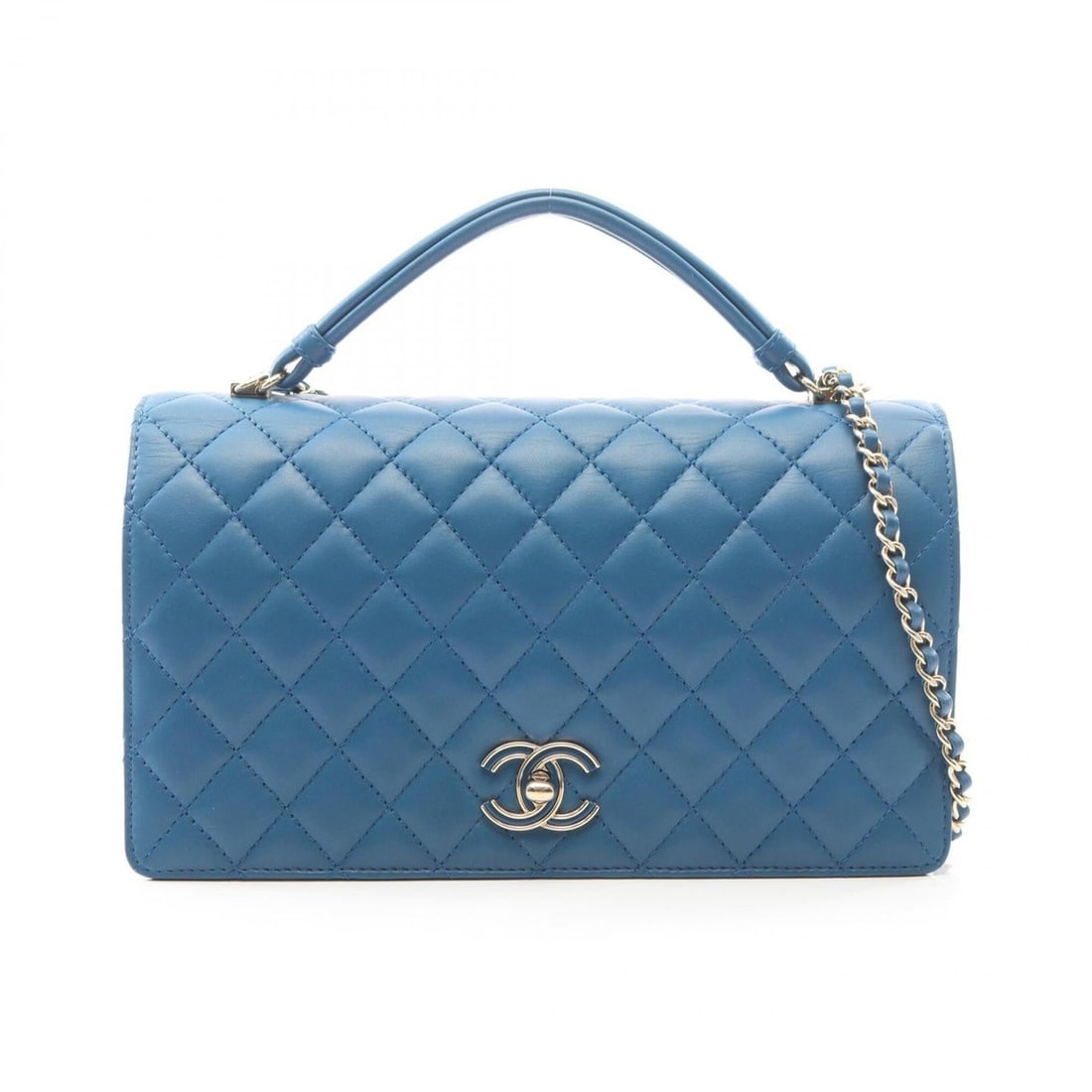 Chanel Matelassé Top Handle 2-Way Shoulder Bag/Handbag, Lambskin Leather, Women's, Blue (1 of 12)