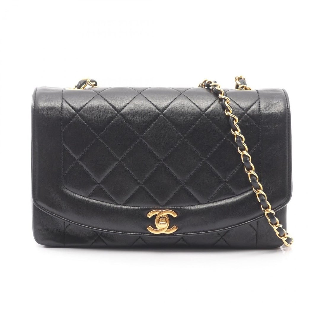 Chanel Matelassé Diana Flap Shoulder Bag/Handbag, Lambskin Leather, Women's, Black (A01165): --- Catalog ---Category: SizeSize (HxWxD): 16cm x 25cm x 7cm / 6.29'' x 9.84'' x 2.75''Strap Length: 107cm / 42.12''Category: DesignType: Handbag, Shoulder bagColor: BlackGender: WomenMaterial: Leathe