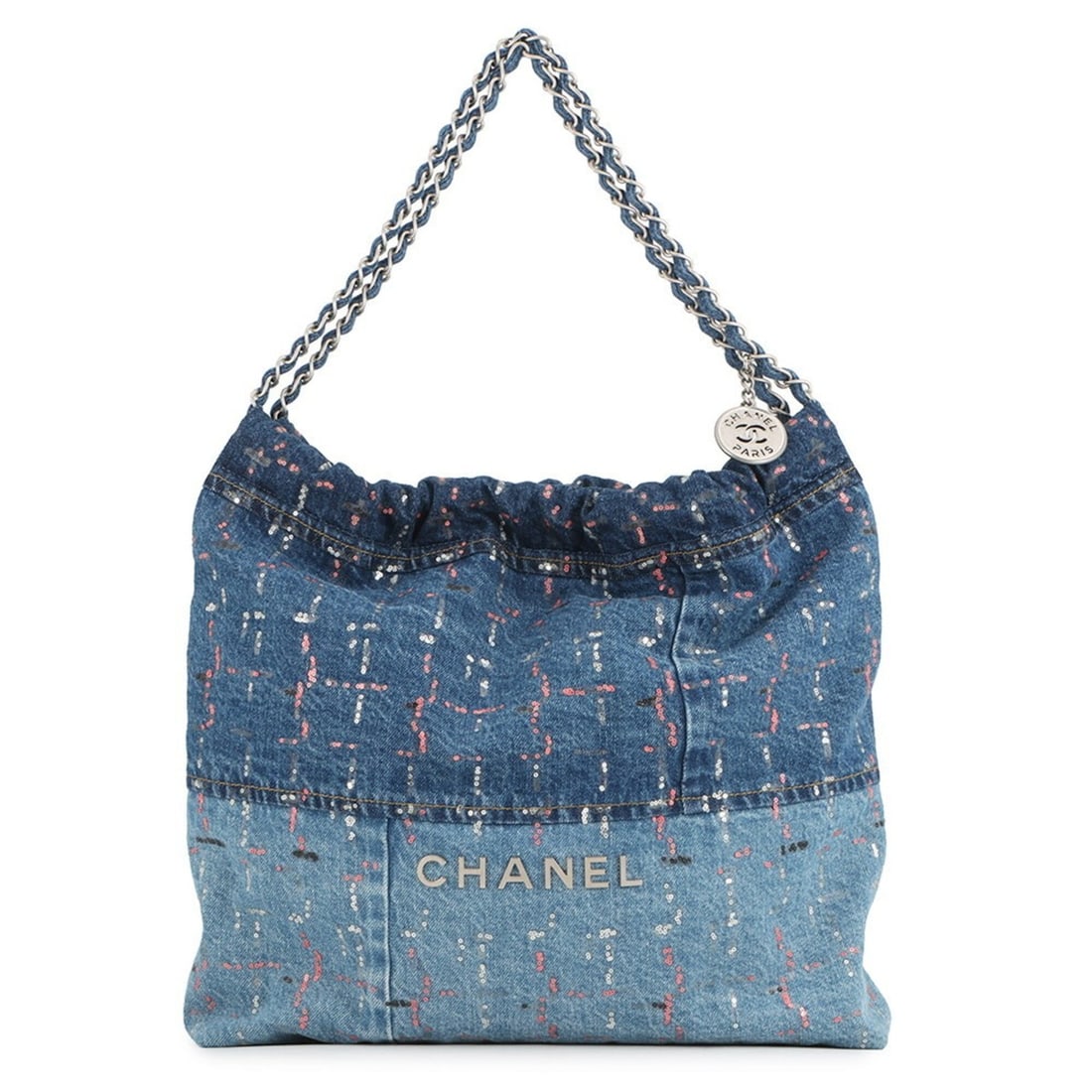 Chanel Chain Shoulder Bag CHANEL 22 Glitter Patchwork Small Denim AS3261 Handbag Women's (1 of 12)