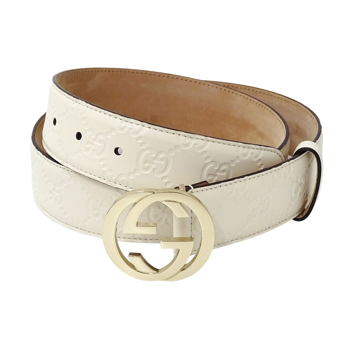Gucci belt for women, brand name, Interlocking G, Guccissima leather, white, 370543, size 90/36: --- Catalog ---Category: SizeLength: 85cm - 95cm / 33.46'' - 37.4''Category: DesignType: Standard beltColor: WhiteGender: WomenMaterial (Strap): Leather Category: GeneralMPN: 370543Brand: GucciCountry