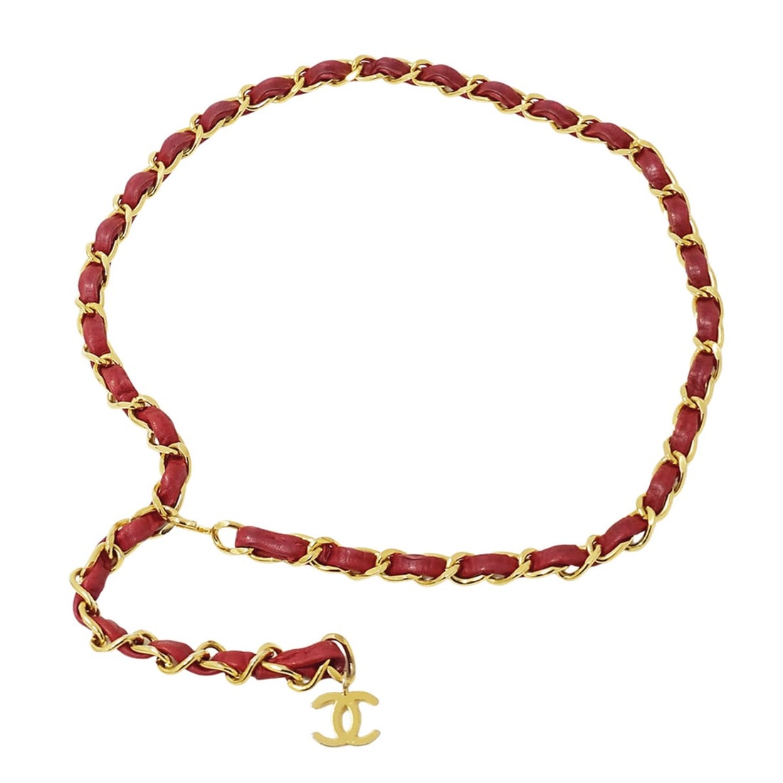 Chanel CHANEL Women's Chain Belt, Leather, Red, Gold Hardware, Red Coco Mark: --- Catalog ---Category: SizeWidth: 1.5cm / 0.59''Length: 102cm / 40.15''Category: DesignType: Chain beltColor: Gold, Red colorFinish: Gold platedGender: WomenMaterial (Strap): Leather Category: Gener