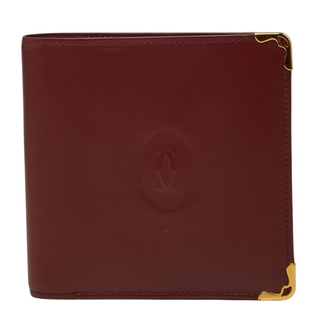 Cartier Must Line Bi-fold Wallet, Wine Red/Bordeaux Leather, Women's.: --- Catalog ---Category: SizeSize (HxWxD): 10.5cm x 10cm x 2cm / 4.13'' x 3.93'' x 0.78''Category: DesignType: Wallet (bi-fold)Color: Bordeaux, Wine redGender: WomenClosure: Flap, OpenMaterial: