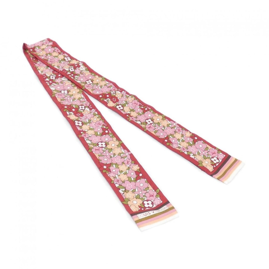Louis Vuitton Bandeau Olivia M72341 Scarf/Muffler: --- Catalog ---Category: SizeSize (LxW): 7cm x 1.2m / 2.75'' x 47.24''Category: DesignType: ScarfColor: Pink, Red colorGender: WomenMaterial: Silk Category: GeneralMPN: M72341Brand: Louis Vuitton---