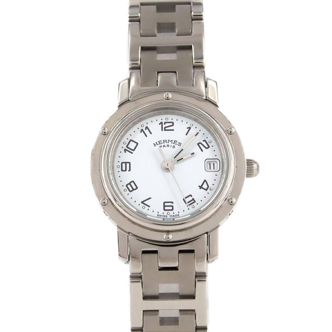Hermes Clipper CL4.210 SS Quartz Watch: --- Catalog ---Category: SizeWrist Size: 16.5cm / 6.49''Case Diameter: 24mm / 0.94''Category: DesignType: WristwatchGender: WomenColor (Dial): WhiteMaterial (Band): Stainless steelMaterial (Case):