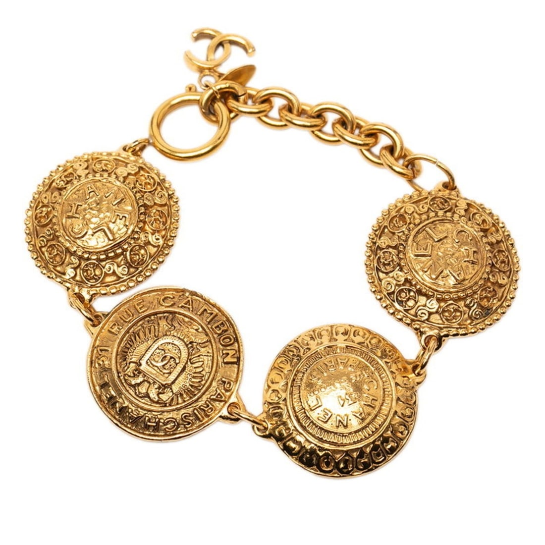 Chanel Coco Mark 31 Rue Cambon Chain Bracelet Gold Plated Women's CHANEL: --- Catalog ---Category: SizeLength: 22cm / 8.66''Category: DesignType: Charm braceletColor: GoldGender: WomenMaterial: Gold platingCategory: GeneralLine: CambonBrand: Chanel--- Item List ---Section: 