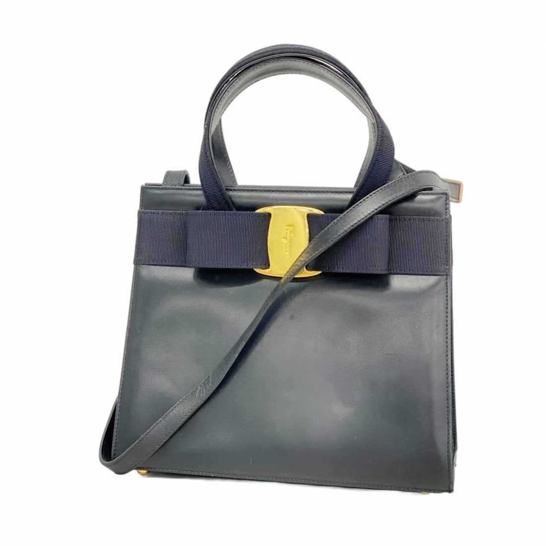 Salvatore Ferragamo Vara Leather Handbag, Navy, 2-way bag for women, P2902327: --- Catalog ---Category: SizeSize (HxWxD): 21cm x 24.5cm x 9.5cm / 8.26'' x 9.64'' x 3.74''Category: DesignType: HandbagColor: NavyGender: WomenMaterial: Leather Hardware Color: GoldCategory: GeneralB