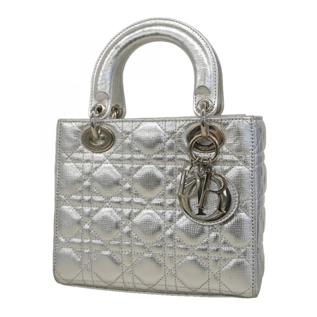 Christian Dior handbag, Cannage Lady Dior, leather, silver, women's, OP001467 (1 of 18)