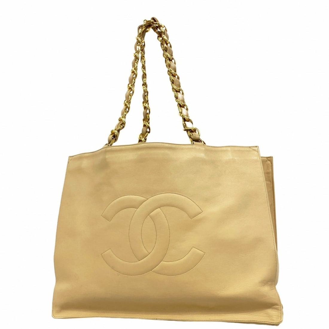 Chanel Tote Bag/Chain Tote, Lambskin, Beige, Women's: --- Catalog ---Category: SizeSize (HxWxD): 32cm x 41.5cm x 11.5cm / 12.59'' x 16.33'' x 4.52''Category: DesignType: Tote bagColor: BeigeGender: WomenMaterial: Leather Hardware Color: GoldLeather/Fur T