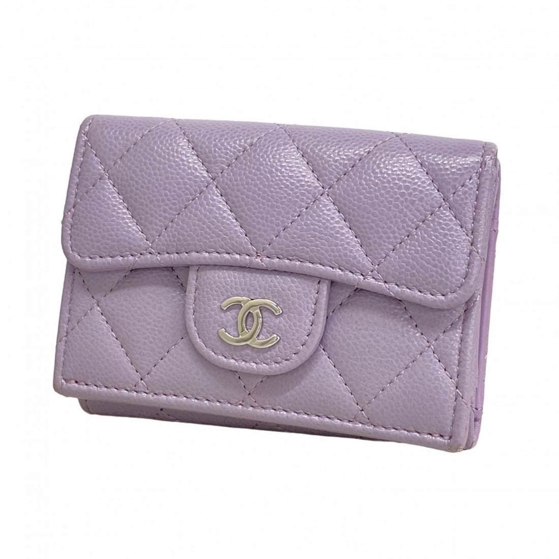 Chanel Tri-fold Wallet, Matelassé Caviar Leather, Purple, Women's: --- Catalog ---Category: SizeSize (HxWxD): 7.5cm x 10.5cm x 3.5cm / 2.95'' x 4.13'' x 1.37''Category: DesignType: Wallet (tri-fold)Color: PurpleGender: WomenMaterial: Grained Calfskin Category: Genera
