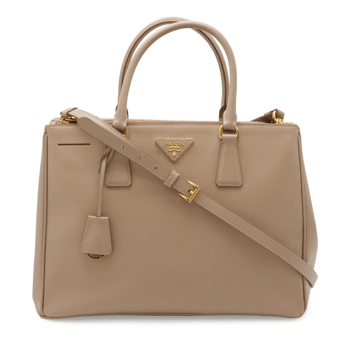 PRADA Triangle Handbag Tote Bag Shoulder Saffiano Leather Pink Beige BN1874 (1 of 11)