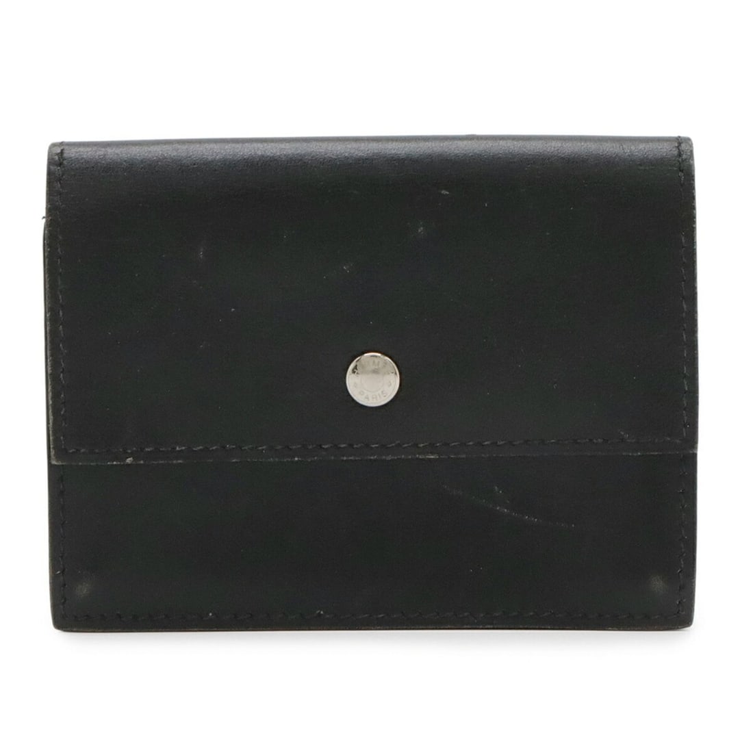 HERMES Sakura Sellier Button Business Card Holder/Card Case, Box Calf Leather, Black, ?G Stamp (1 of 9)