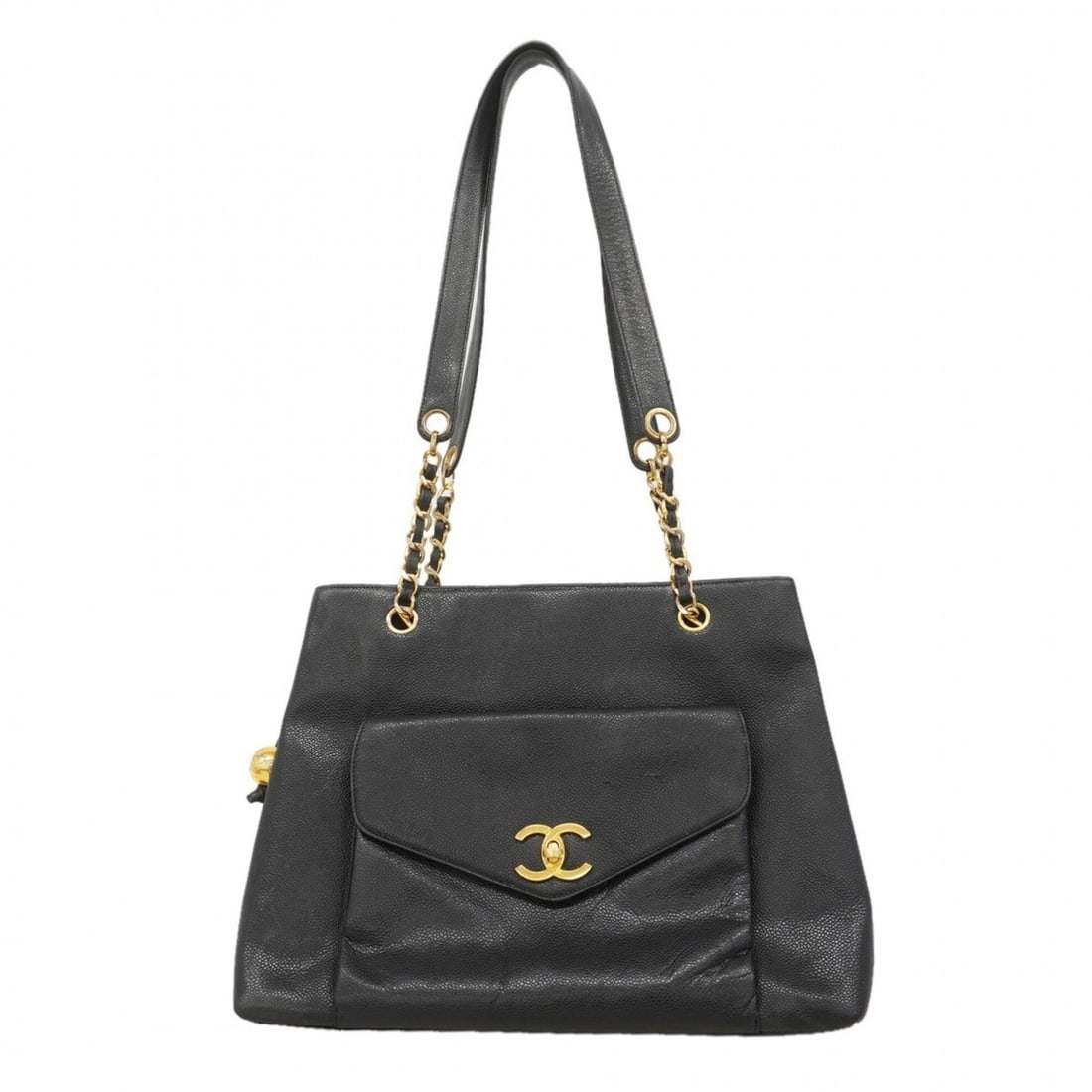 Chanel Shoulder Bag, Chain Shoulder, Caviar Leather, Black, Women's: --- Catalog ---Category: SizeSize (HxWxD): 28cm x 35.5cm x 11cm / 11.02'' x 13.97'' x 4.33''Category: DesignType: Shoulder bagColor: BlackGender: WomenMaterial: Grained Calfskin Hardware Color: GoldCa
