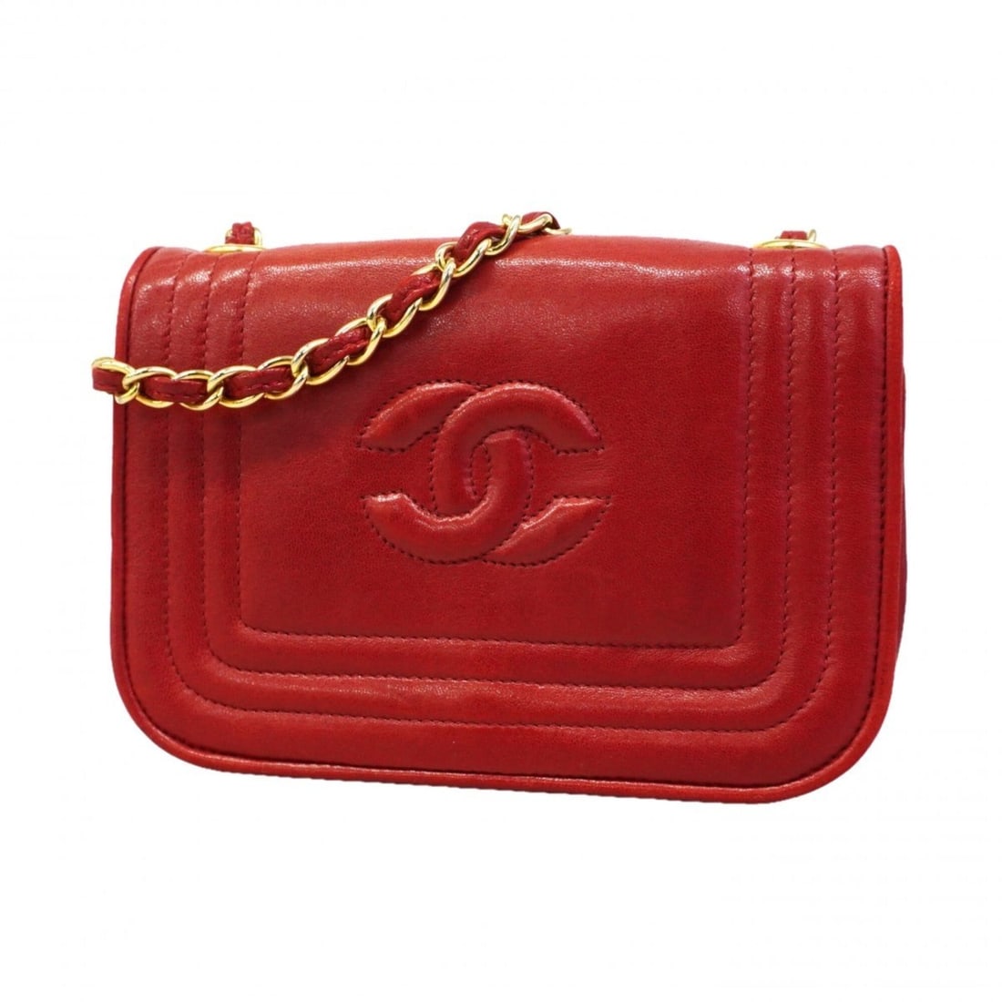 Chanel Shoulder Bag, Chain Shoulder, Lambskin, Red, Women's (1 of 11)