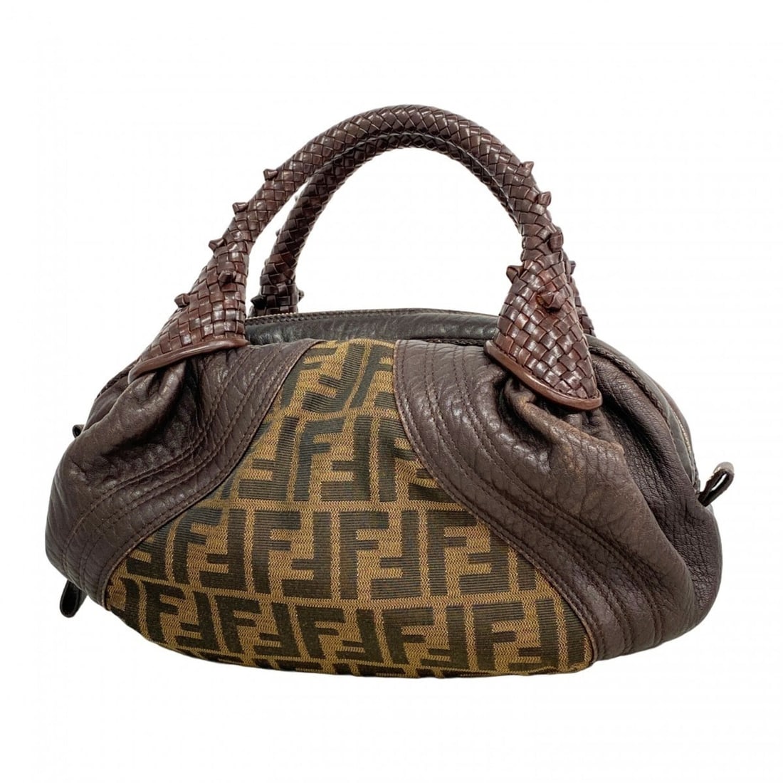 Fendi Zucca handbag, nylon canvas and leather, dark brown/champagne, women's.: --- Catalog ---Category: SizeSize (HxWxD): 19cm x 30cm x 14cm / 7.48'' x 11.81'' x 5.51''Category: DesignType: HandbagColor: Dark brownGender: WomenMaterial: Nylon canvas , Leather Hardware Color: Cha