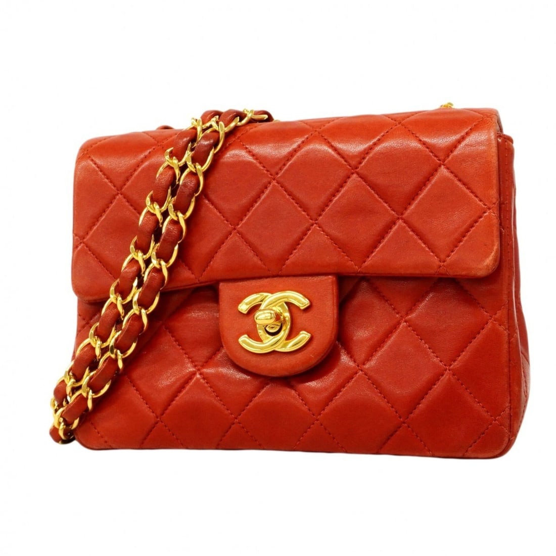 Chanel Mini Matelassé Chain Shoulder Bag, Lambskin, Red, Women's (1 of 14)