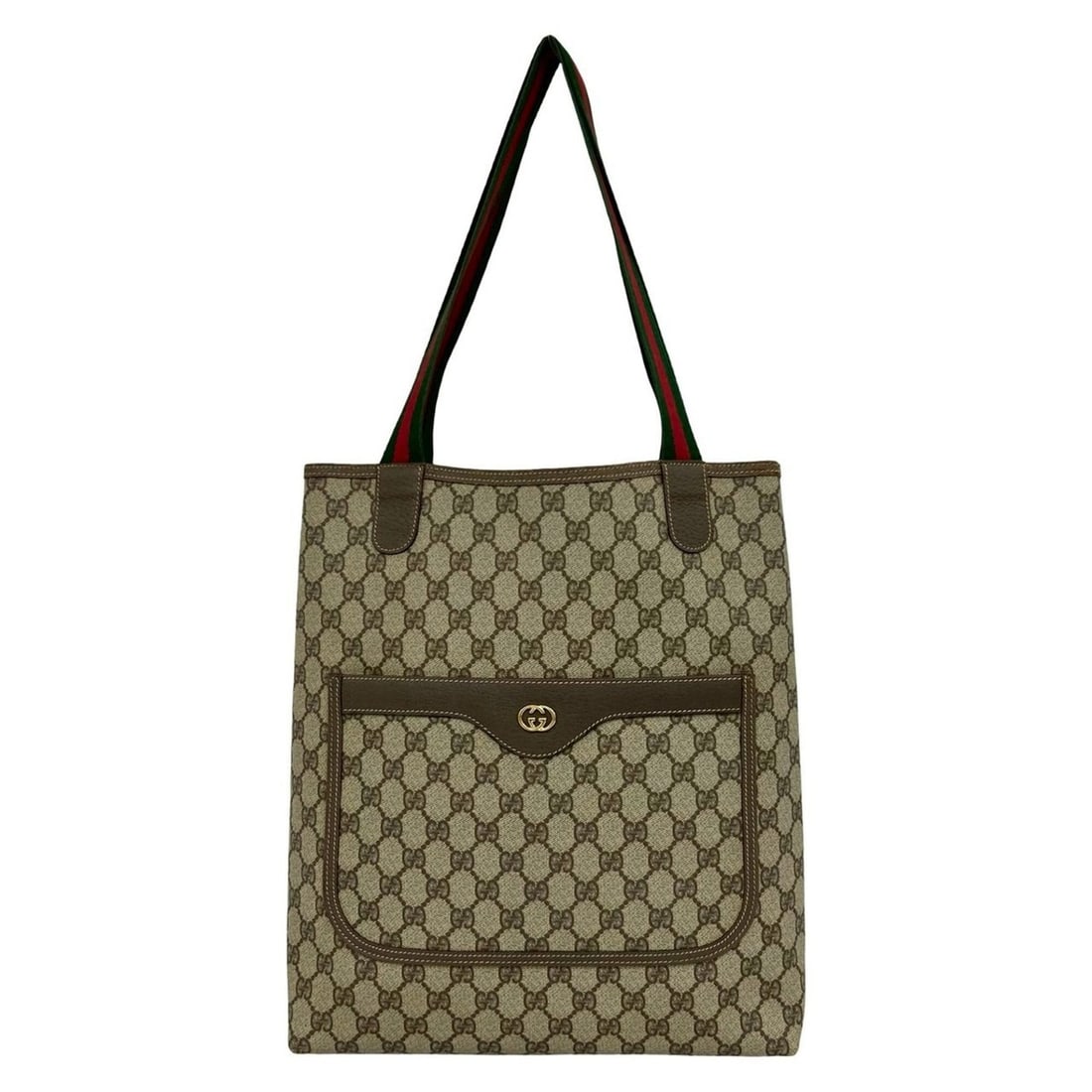 GUCCI Vintage Sherry Line GG Logo Hardware Leather Tote Bag Handbag Brown 69144: --- Catalog ---Category: SizeSize (HxWxD): 37cm x 30.5cm x 8.5cm / 14.56'' x 12'' x 3.34''Category: DesignType: Handbag, Tote bagColor: Brown, Green, Red colorGender: WomenMaterial: Leather , PVC Cate