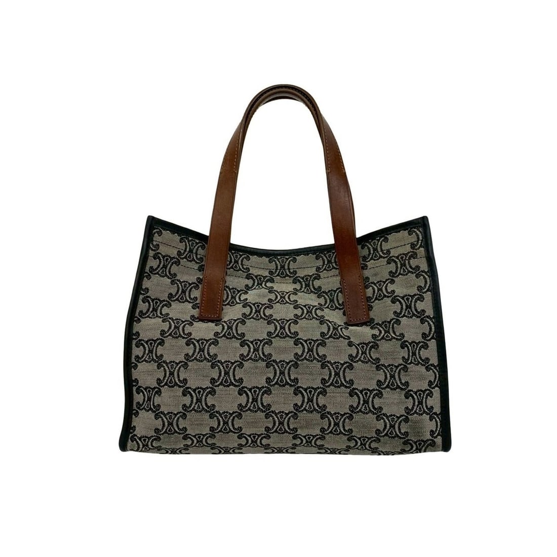 CELINE Paris Macadam all-over print canvas and leather handbag/mini tote bag in gray, black, brown (1 of 10)
